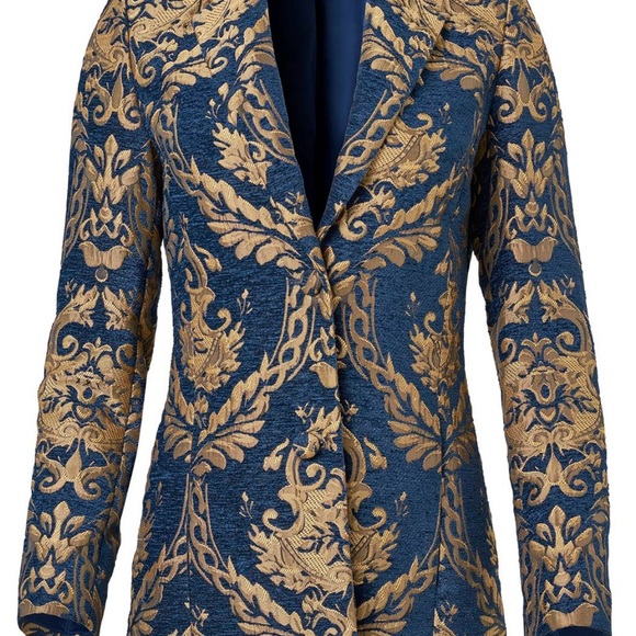 Women jaquard Navy blue paisley print blazer size 16 - Picture 4 of 6